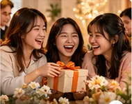 Nhóm bạn cùng mở hộp quà
