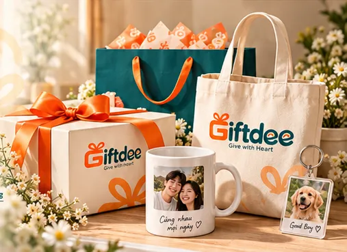 Hộp quà, túi canvas, ly sứ và móc khóa cá nhân hóa Giftdee