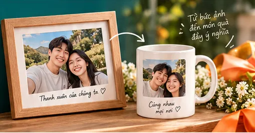 Minh họa ảnh kỷ niệm trên khung ảnh và ly