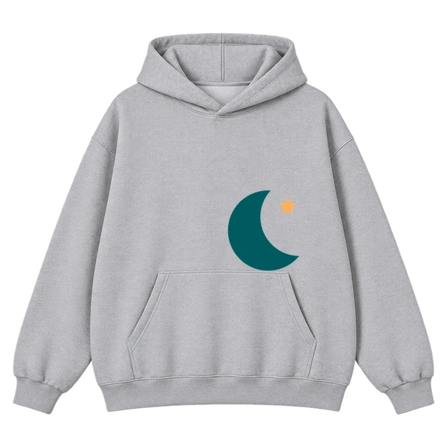 Áo hoodie mẫu Ấm áp mỗi ngày với họa tiết trăng khuyết và ngôi sao trong bản minh họa sản phẩm