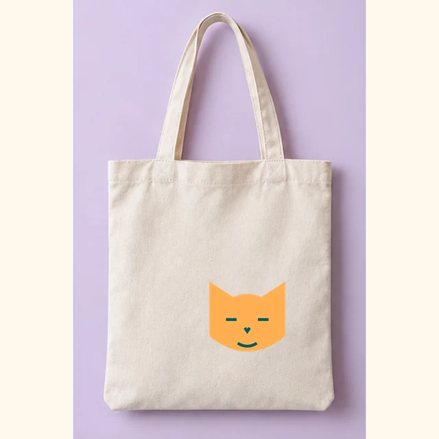 Túi canvas mang thương mẫu Mèo lười với họa tiết mặt mèo trong bản minh họa sản phẩm